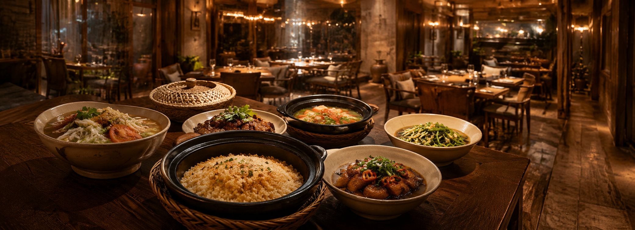 Traditional Vietnamese claypot dishes at Cơm Niêu Cậu Ấm